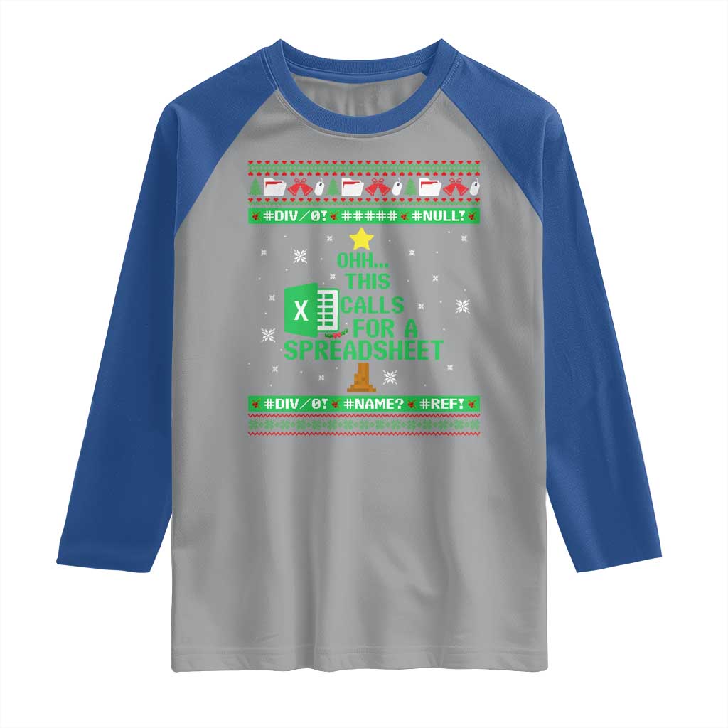 Funny Excel Christmas Tree Raglan Shirt This Calls for a Spreadsheet Xmas DIV0 Errors - Wonder Print Shop