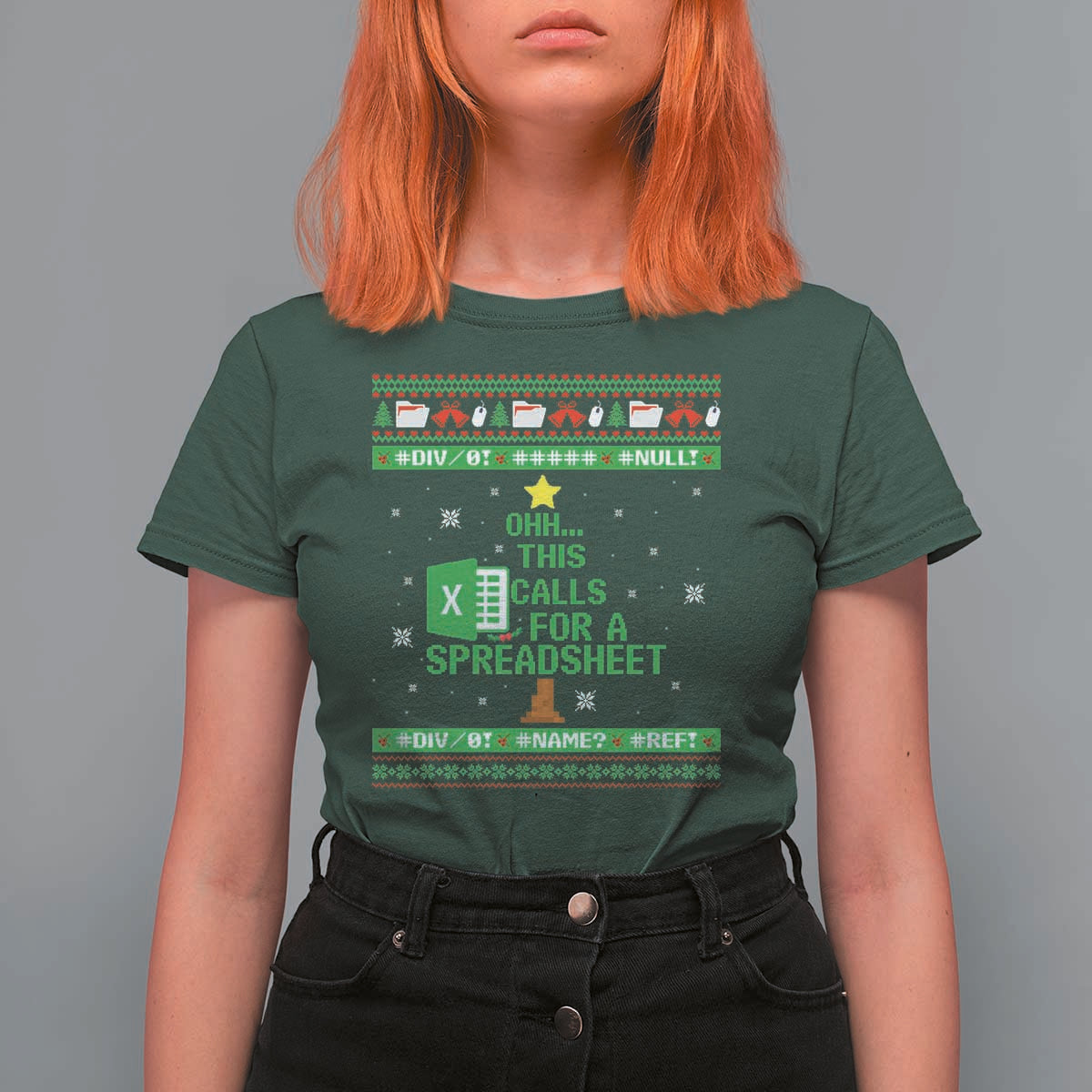Funny Excel Christmas Tree T Shirt For Women This Calls for a Spreadsheet Xmas DIV0 Errors - Wonder Print Shop