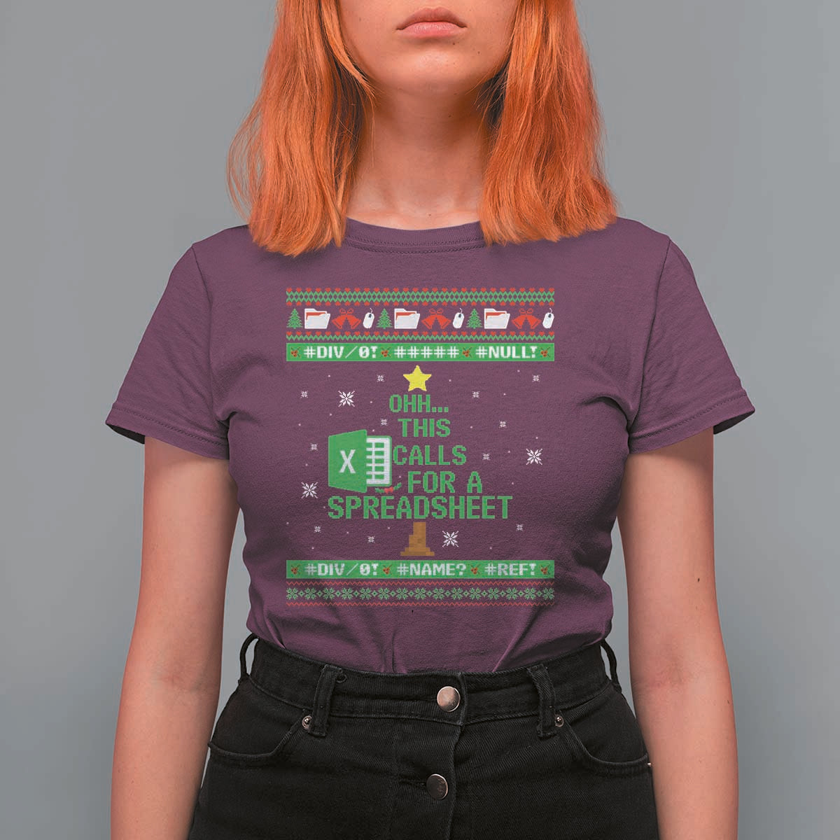 Funny Excel Christmas Tree T Shirt For Women This Calls for a Spreadsheet Xmas DIV0 Errors - Wonder Print Shop