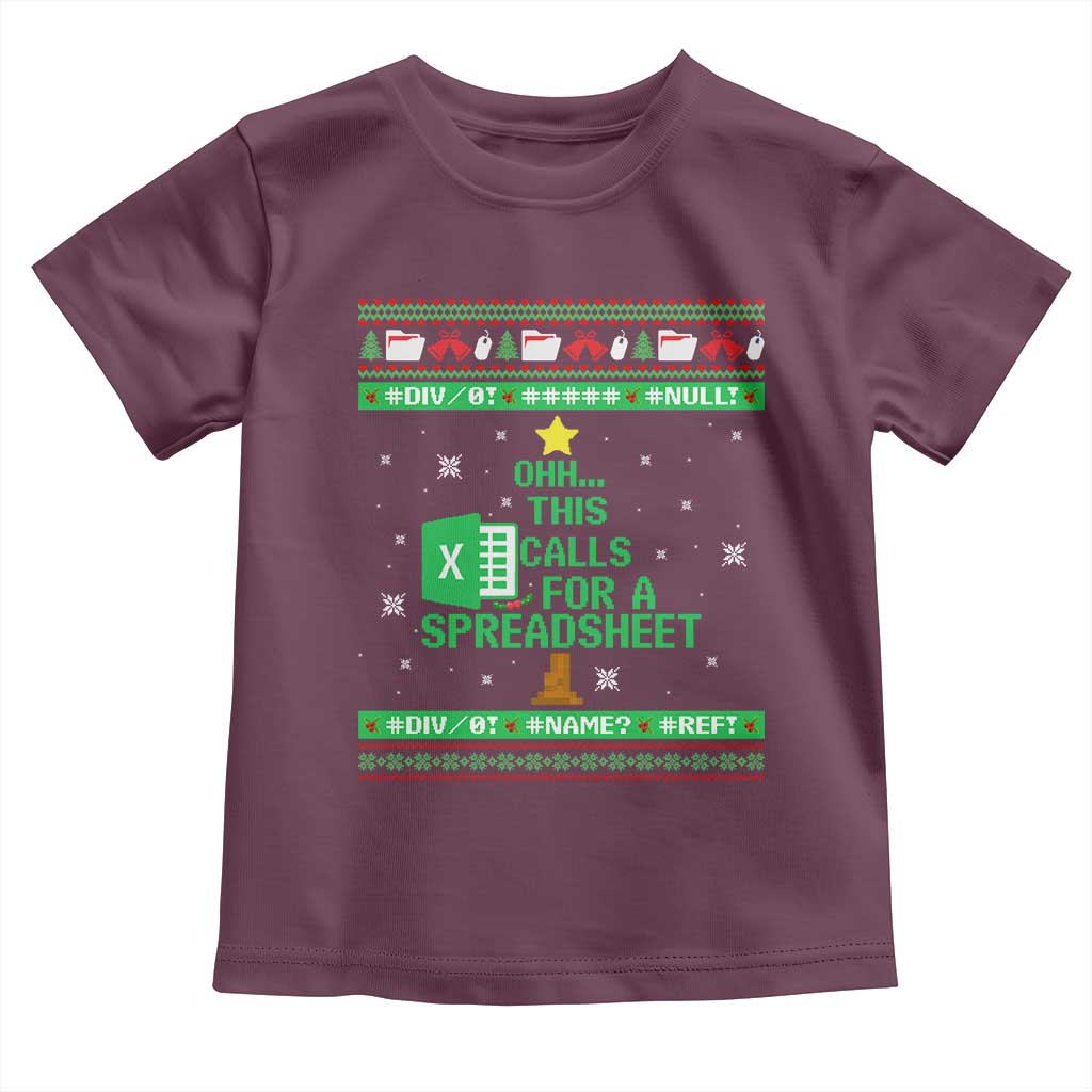 Funny Excel Christmas Tree Toddler T Shirt This Calls for a Spreadsheet Xmas DIV0 Errors - Wonder Print Shop