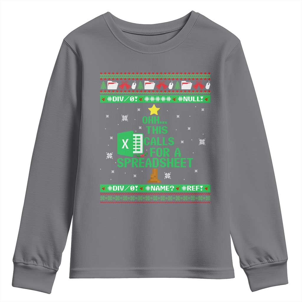 Funny Excel Christmas Tree Youth Sweatshirt This Calls for a Spreadsheet Xmas DIV0 Errors - Wonder Print Shop