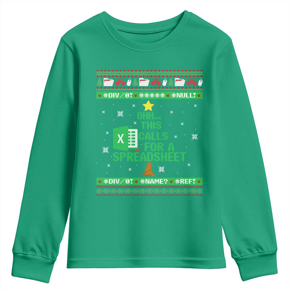 Funny Excel Christmas Tree Youth Sweatshirt This Calls for a Spreadsheet Xmas DIV0 Errors - Wonder Print Shop