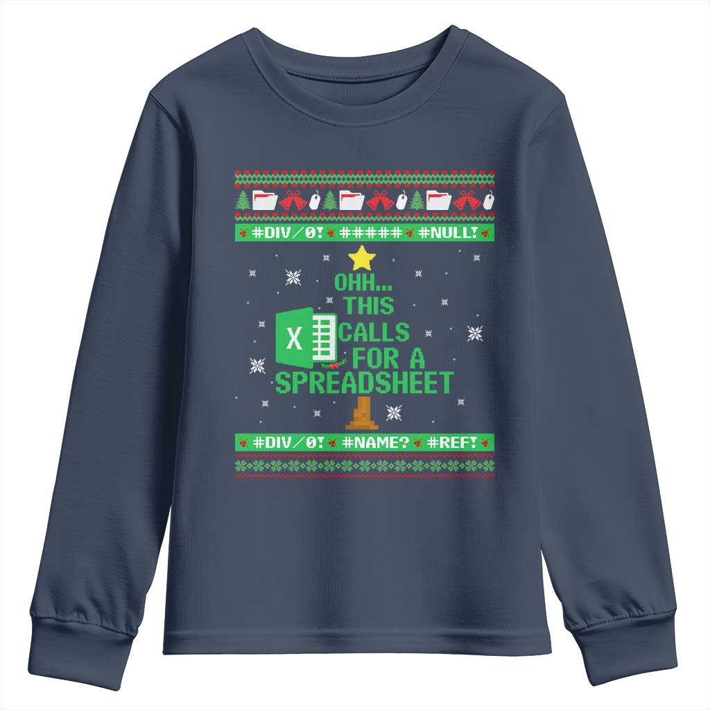 Funny Excel Christmas Tree Youth Sweatshirt This Calls for a Spreadsheet Xmas DIV0 Errors - Wonder Print Shop