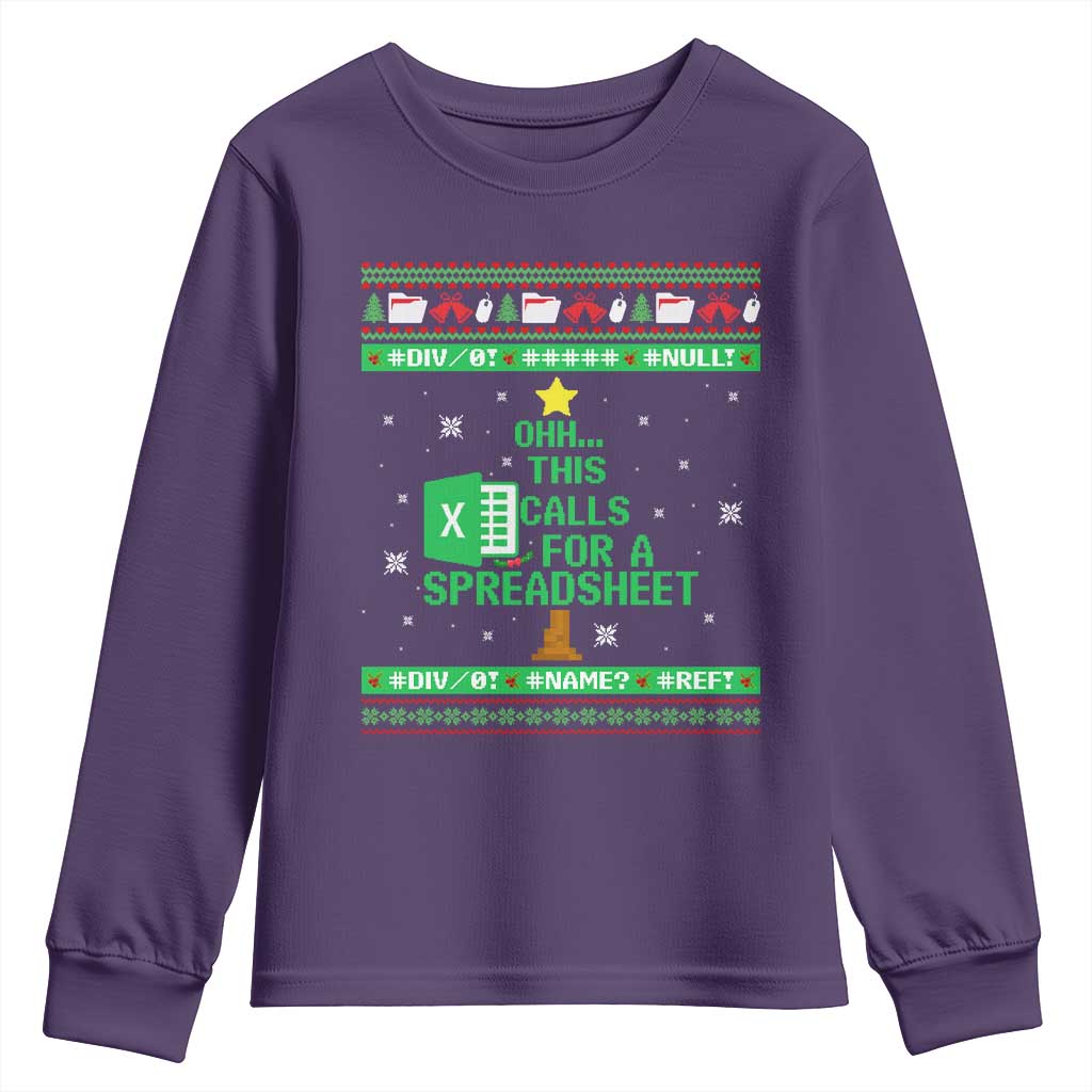 Funny Excel Christmas Tree Youth Sweatshirt This Calls for a Spreadsheet Xmas DIV0 Errors - Wonder Print Shop