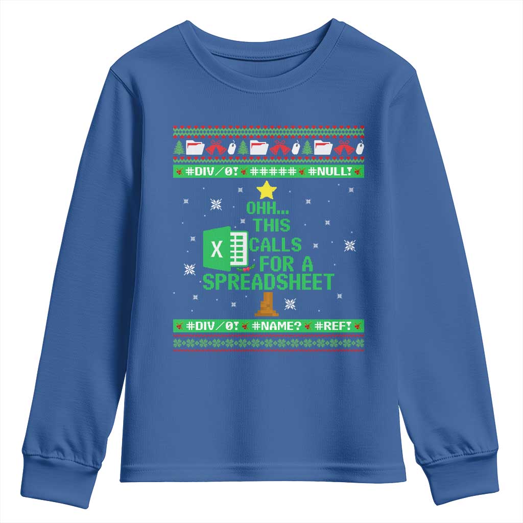 Funny Excel Christmas Tree Youth Sweatshirt This Calls for a Spreadsheet Xmas DIV0 Errors - Wonder Print Shop