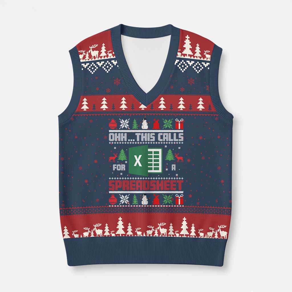 This Calls for a Spreadsheet Xmas V-Neck Knit Sweater Vest Funny Excel Xmas Gift for Data Nerds Accountants - Wonder Print Shop