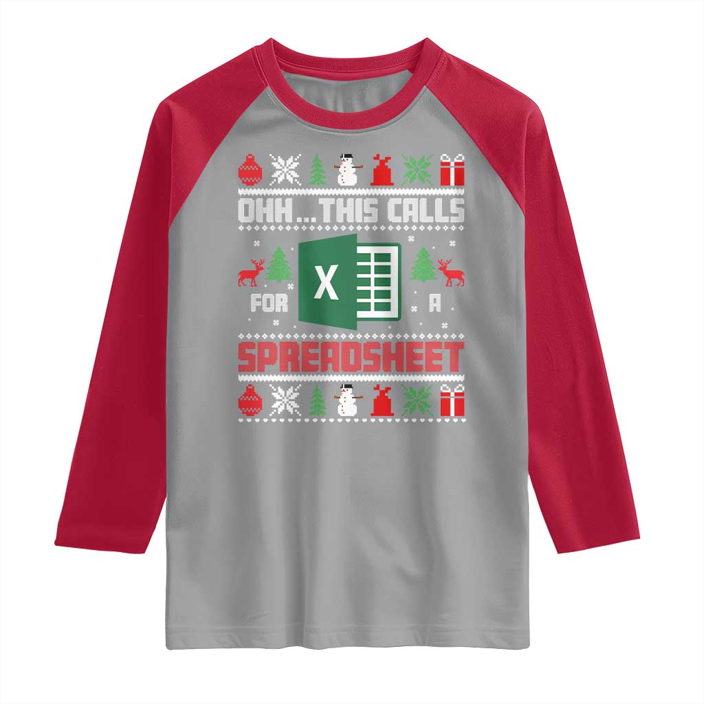 This Calls for a Spreadsheet Christmas Raglan Shirt Funny Excel Xmas Gift for Data Nerds Accountants - Wonder Print Shop