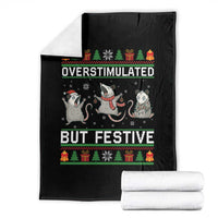 Overstimulated But Festive Opossum Christmas Throw Blanket Funny Holiday Anxiety Gag Gift for Introverts - Wonder Print Shop