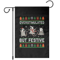 Overstimulated But Festive Opossum Christmas Garden Flag Funny Holiday Anxiety Gag Gift for Introverts - undefined