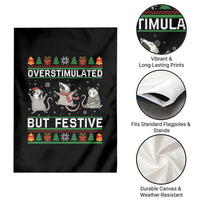 Overstimulated But Festive Opossum Christmas Garden Flag Funny Holiday Anxiety Gag Gift for Introverts - undefined