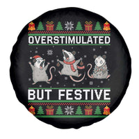 Overstimulated But Festive Opossum Christmas Spare Tire Cover Funny Holiday Anxiety Gag Gift for Introverts - Wonder Print Shop