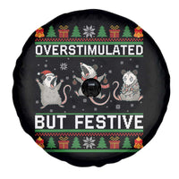 Overstimulated But Festive Opossum Christmas Spare Tire Cover Funny Holiday Anxiety Gag Gift for Introverts - Wonder Print Shop