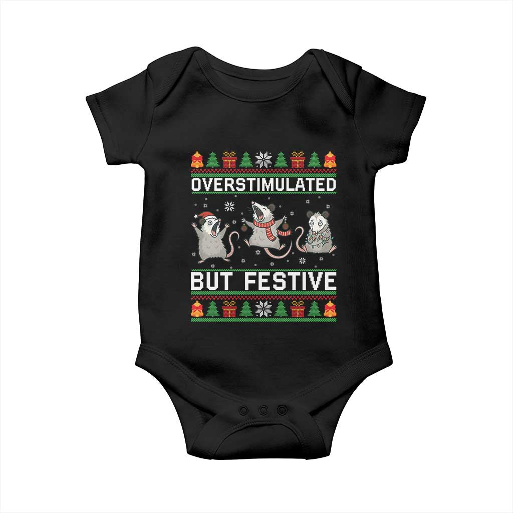 Overstimulated But Festive Opossum Christmas Baby Onesie Funny Holiday Anxiety Gag Gift for Introverts - Wonder Print Shop