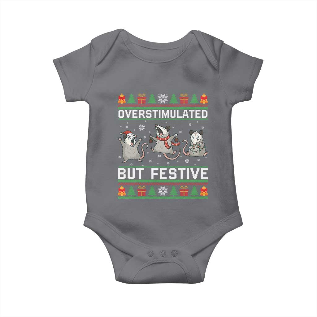 Overstimulated But Festive Opossum Christmas Baby Onesie Funny Holiday Anxiety Gag Gift for Introverts - Wonder Print Shop