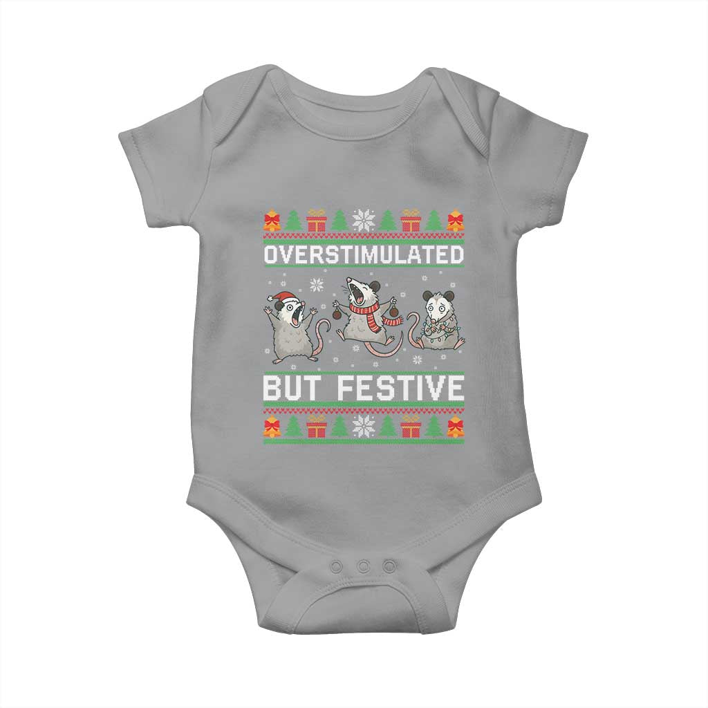 Overstimulated But Festive Opossum Christmas Baby Onesie Funny Holiday Anxiety Gag Gift for Introverts - Wonder Print Shop