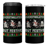 Overstimulated But Festive Opossum Christmas 4 in 1 Can Cooler Tumbler Funny Holiday Anxiety Gag Gift for Introverts - Wonder Print Shop