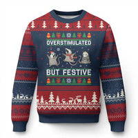 Overstimulated But Festive Opossum Xmas Ugly Christmas Sweater Funny Holiday Anxiety Gag Gift for Introverts - Wonder Print Shop
