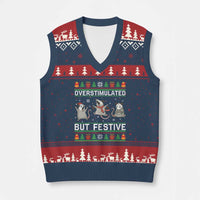 Overstimulated But Festive Opossum Xmas V-Neck Knit Sweater Vest Funny Holiday Anxiety Gag Gift for Introverts - Wonder Print Shop