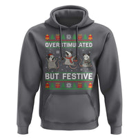 Overstimulated But Festive Opossum Christmas Hoodie Funny Holiday Anxiety Gag Gift for Introverts - Wonder Print Shop