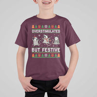 Overstimulated But Festive Opossum Christmas T Shirt For Kid Funny Holiday Anxiety Gag Gift for Introverts - Wonder Print Shop