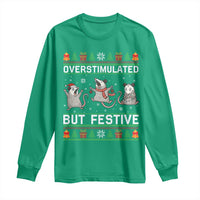 Overstimulated But Festive Opossum Christmas Long Sleeve Shirt Funny Holiday Anxiety Gag Gift for Introverts - Wonder Print Shop