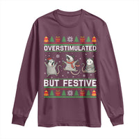 Overstimulated But Festive Opossum Christmas Long Sleeve Shirt Funny Holiday Anxiety Gag Gift for Introverts - Wonder Print Shop