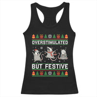 Overstimulated But Festive Opossum Christmas Racerback Tank Top Funny Holiday Anxiety Gag Gift for Introverts - Wonder Print Shop