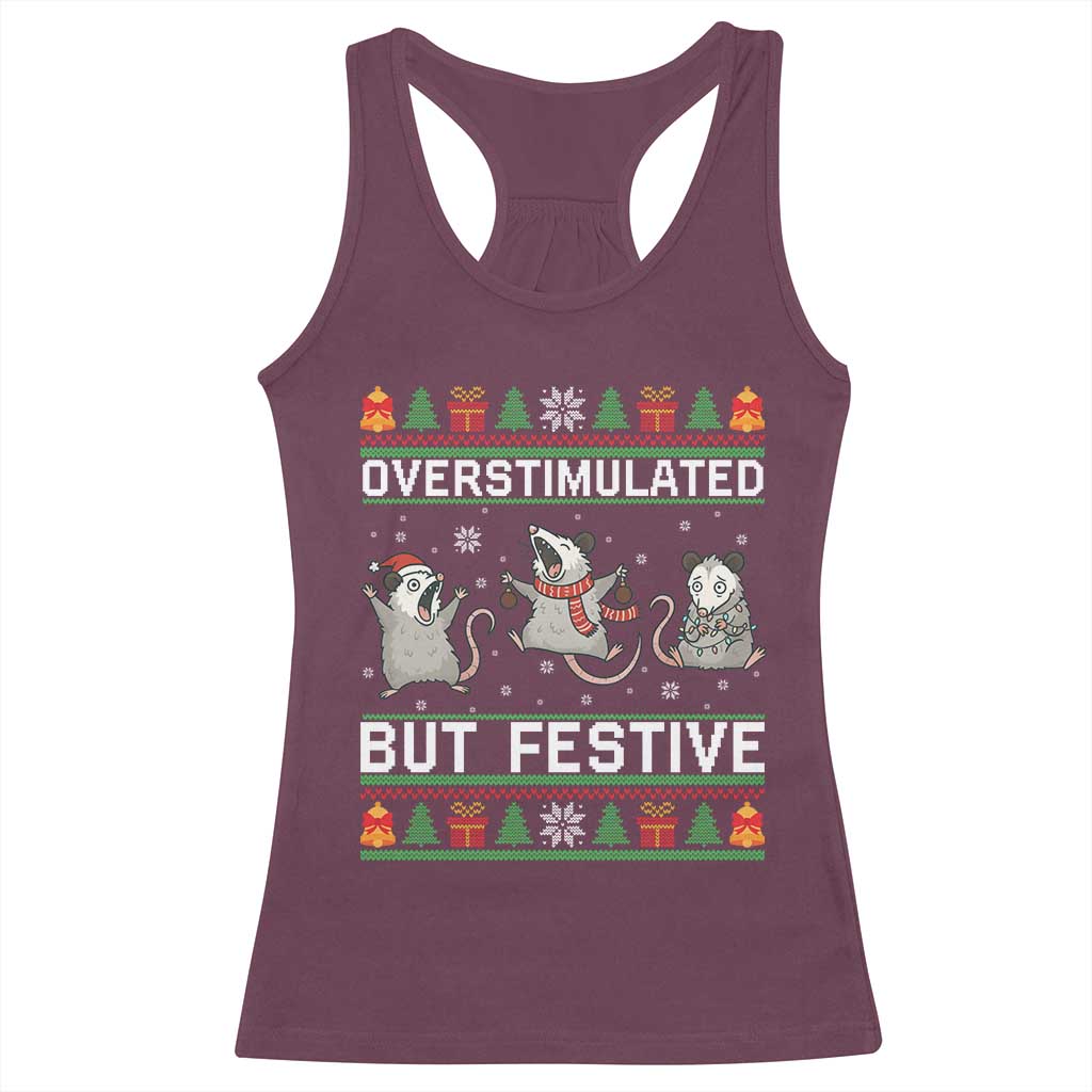 Overstimulated But Festive Opossum Christmas Racerback Tank Top Funny Holiday Anxiety Gag Gift for Introverts - Wonder Print Shop