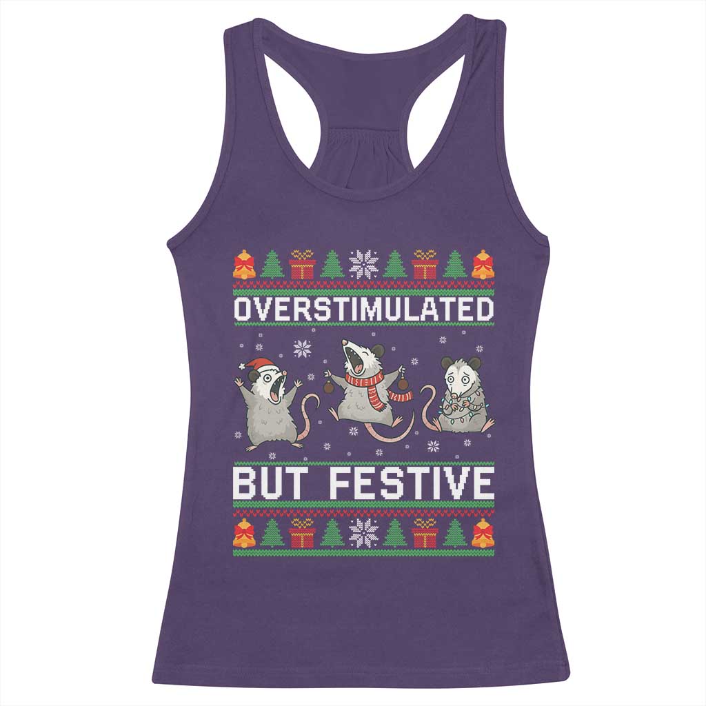 Overstimulated But Festive Opossum Christmas Racerback Tank Top Funny Holiday Anxiety Gag Gift for Introverts - Wonder Print Shop