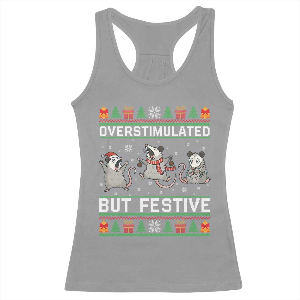 Overstimulated But Festive Opossum Christmas Racerback Tank Top Funny Holiday Anxiety Gag Gift for Introverts - Wonder Print Shop