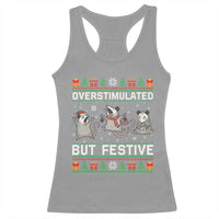 Overstimulated But Festive Opossum Christmas Racerback Tank Top Funny Holiday Anxiety Gag Gift for Introverts - Wonder Print Shop