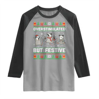 Overstimulated But Festive Opossum Christmas Raglan Shirt Funny Holiday Anxiety Gag Gift for Introverts - Wonder Print Shop