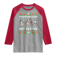 Overstimulated But Festive Opossum Christmas Raglan Shirt Funny Holiday Anxiety Gag Gift for Introverts - Wonder Print Shop