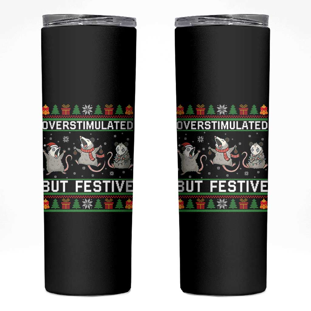 Overstimulated But Festive Opossum Christmas Skinny Tumbler Funny Holiday Anxiety Gag Gift for Introverts - Wonder Print Shop