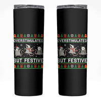 Overstimulated But Festive Opossum Christmas Skinny Tumbler Funny Holiday Anxiety Gag Gift for Introverts - Wonder Print Shop