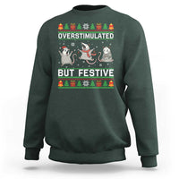 Overstimulated But Festive Opossum Christmas Sweatshirt Funny Holiday Anxiety Gag Gift for Introverts - Wonder Print Shop