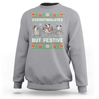 Overstimulated But Festive Opossum Christmas Sweatshirt Funny Holiday Anxiety Gag Gift for Introverts - Wonder Print Shop