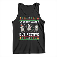 Overstimulated But Festive Opossum Christmas Tank Top Funny Holiday Anxiety Gag Gift for Introverts - Wonder Print Shop