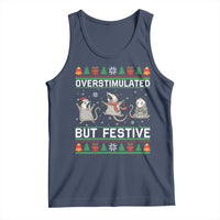 Overstimulated But Festive Opossum Christmas Tank Top Funny Holiday Anxiety Gag Gift for Introverts - Wonder Print Shop