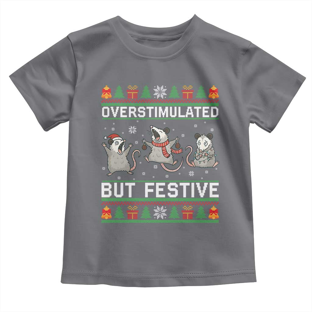 Overstimulated But Festive Opossum Christmas Toddler T Shirt Funny Holiday Anxiety Gag Gift for Introverts - Wonder Print Shop