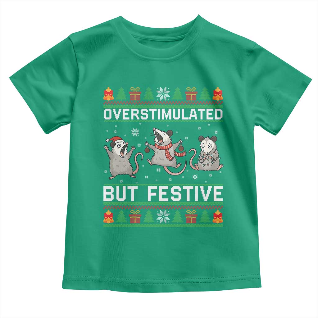 Overstimulated But Festive Opossum Christmas Toddler T Shirt Funny Holiday Anxiety Gag Gift for Introverts - Wonder Print Shop