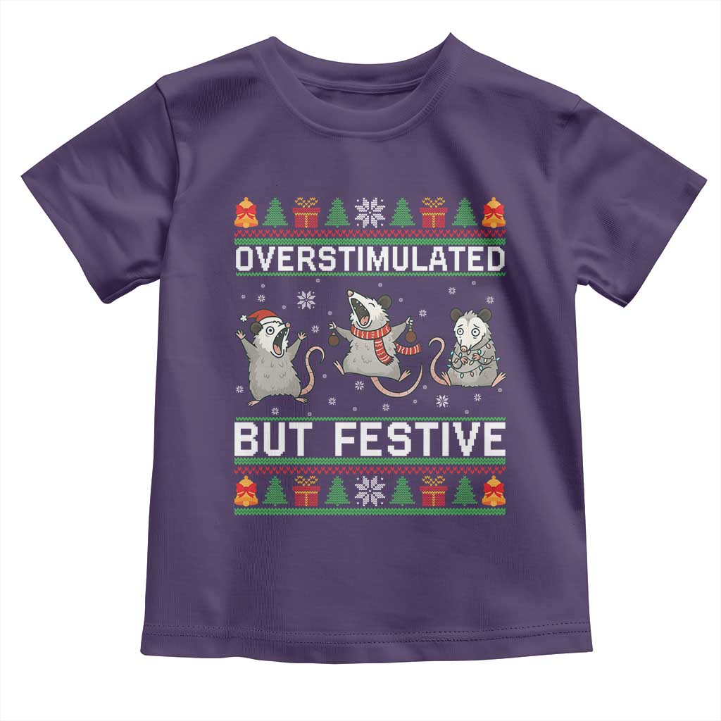 Overstimulated But Festive Opossum Christmas Toddler T Shirt Funny Holiday Anxiety Gag Gift for Introverts - Wonder Print Shop