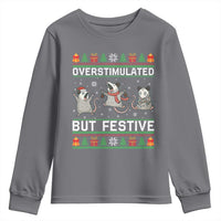 Overstimulated But Festive Opossum Christmas Youth Sweatshirt Funny Holiday Anxiety Gag Gift for Introverts - Wonder Print Shop