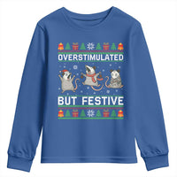 Overstimulated But Festive Opossum Christmas Youth Sweatshirt Funny Holiday Anxiety Gag Gift for Introverts - Wonder Print Shop