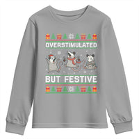 Overstimulated But Festive Opossum Christmas Youth Sweatshirt Funny Holiday Anxiety Gag Gift for Introverts - Wonder Print Shop