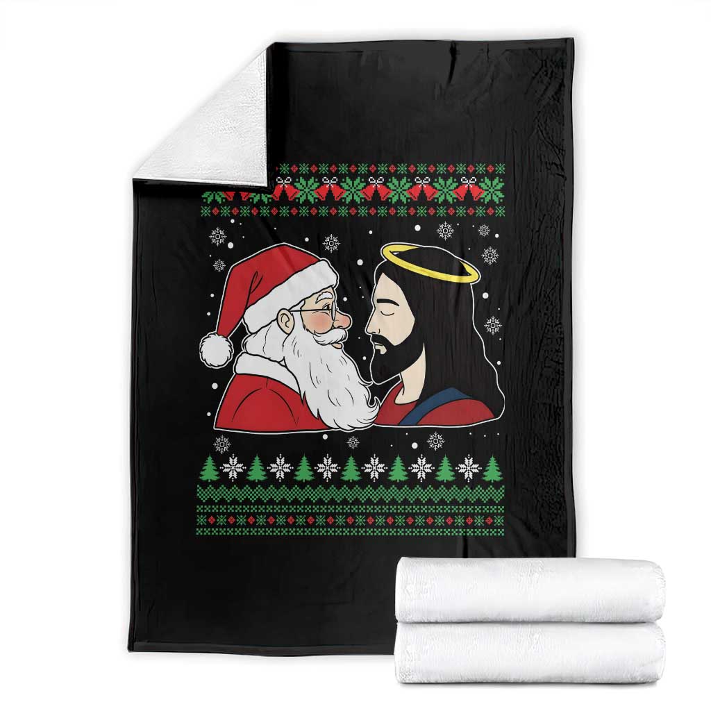 Funny Christmas Santa and Jesus Throw Blanket Most Wonderful Time Christian Holiday Gag Gift - Wonder Print Shop