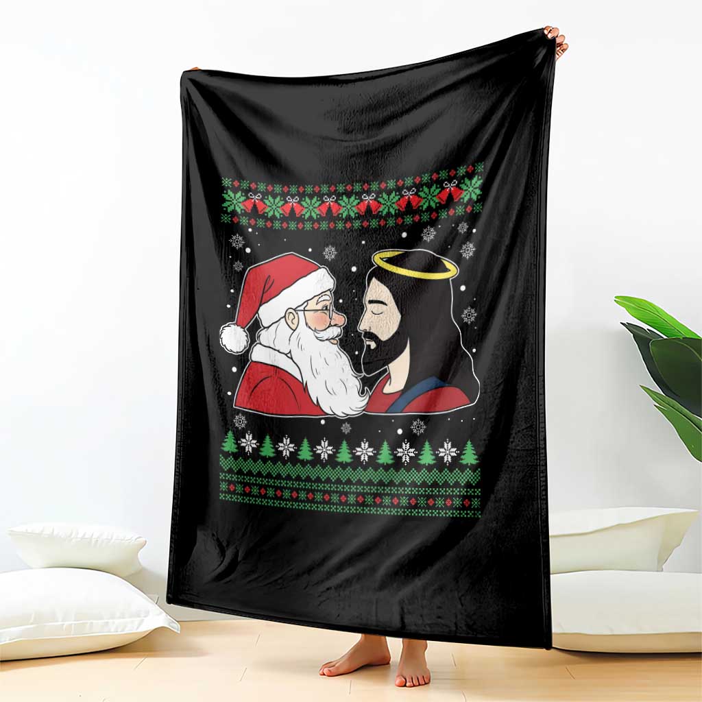 Funny Christmas Santa and Jesus Throw Blanket Most Wonderful Time Christian Holiday Gag Gift - Wonder Print Shop