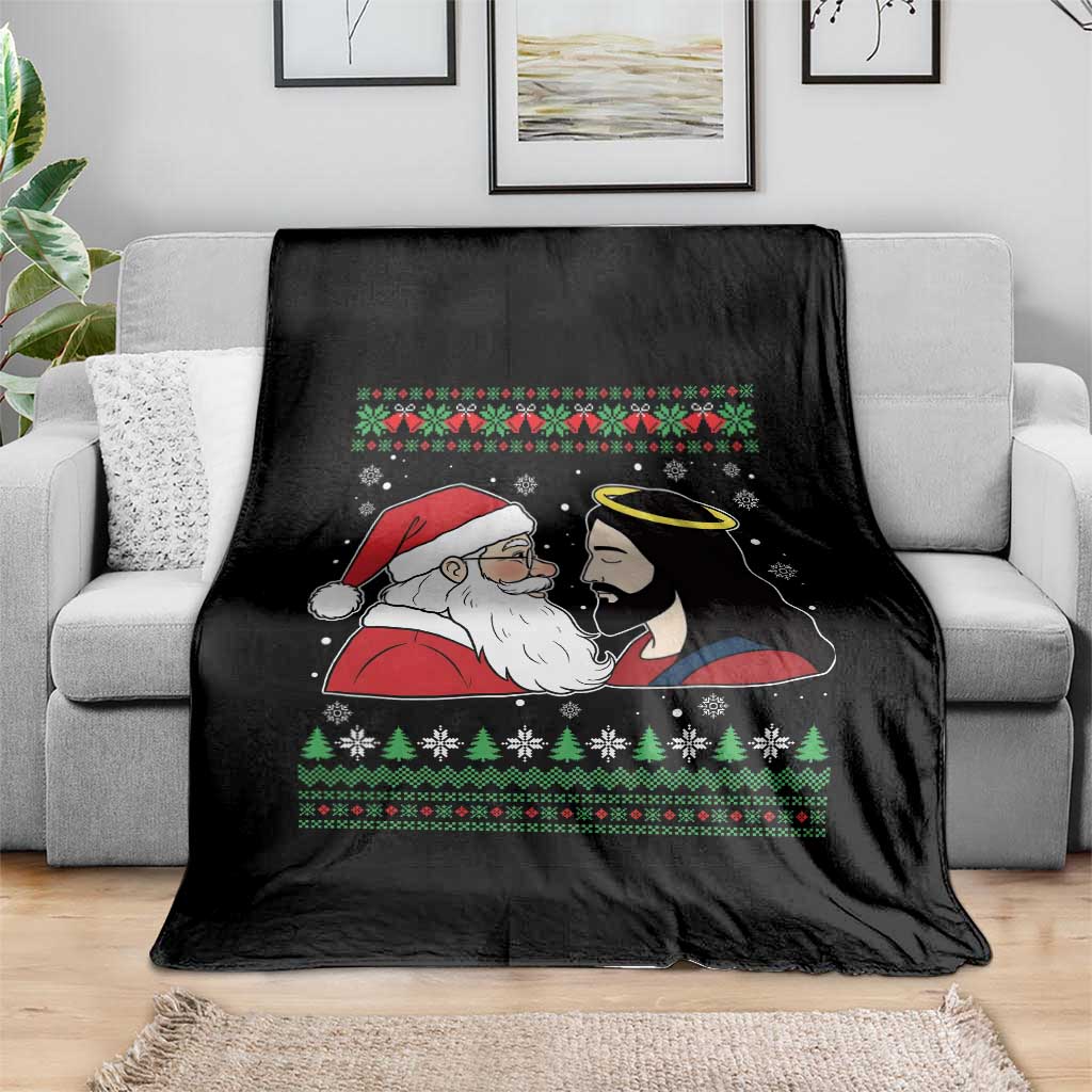 Funny Christmas Santa and Jesus Throw Blanket Most Wonderful Time Christian Holiday Gag Gift - Wonder Print Shop