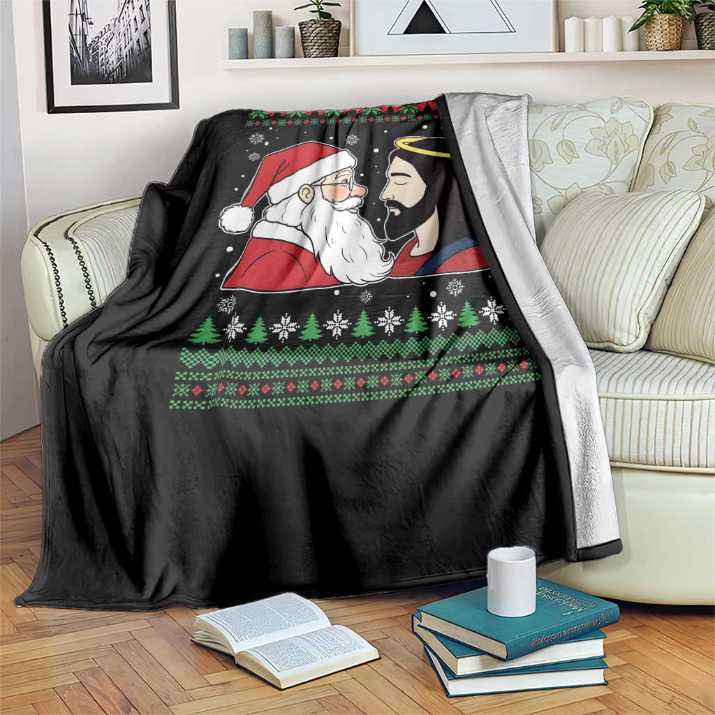 Funny Christmas Santa and Jesus Throw Blanket Most Wonderful Time Christian Holiday Gag Gift - Wonder Print Shop
