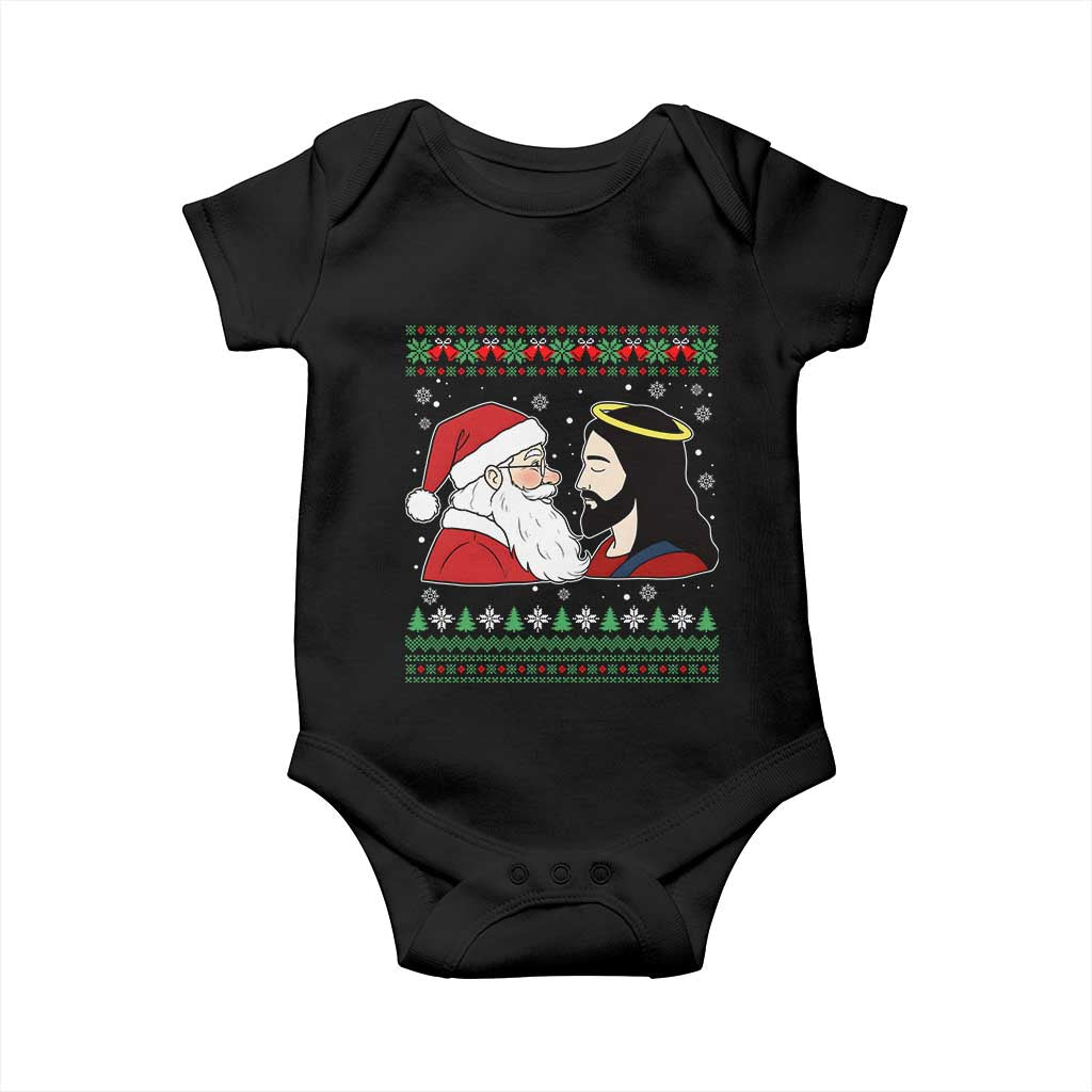 Funny Christmas Santa and Jesus Baby Onesie Most Wonderful Time Christian Holiday Gag Gift - Wonder Print Shop